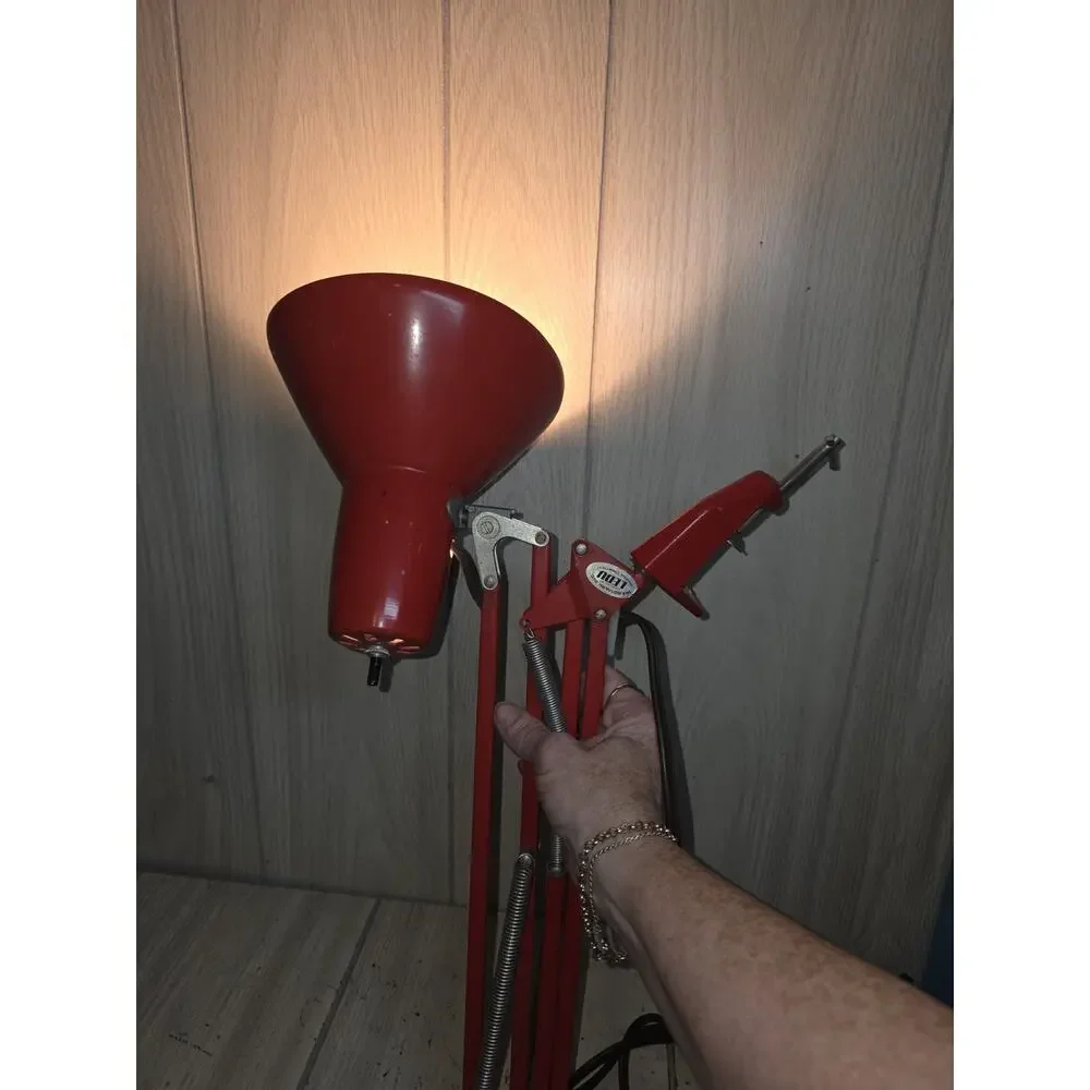 Vintage Articulating Desk Lamp Red Draftsman Architect Clamp On Spring Arm Works